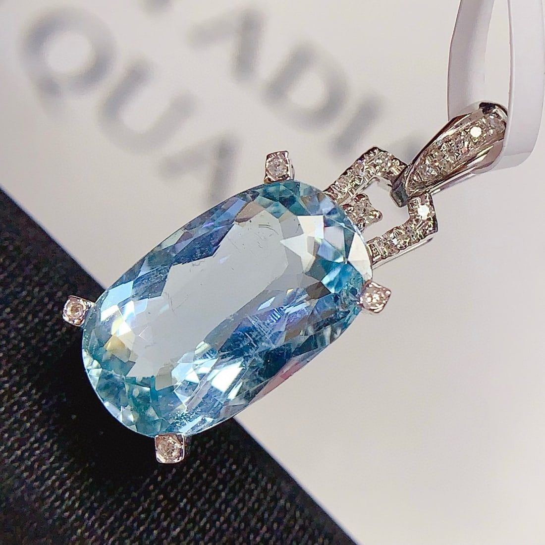 14k Gold 3.63 Ct Natural Aquamarine & Diamond Pendant( Without Chain ) - 4