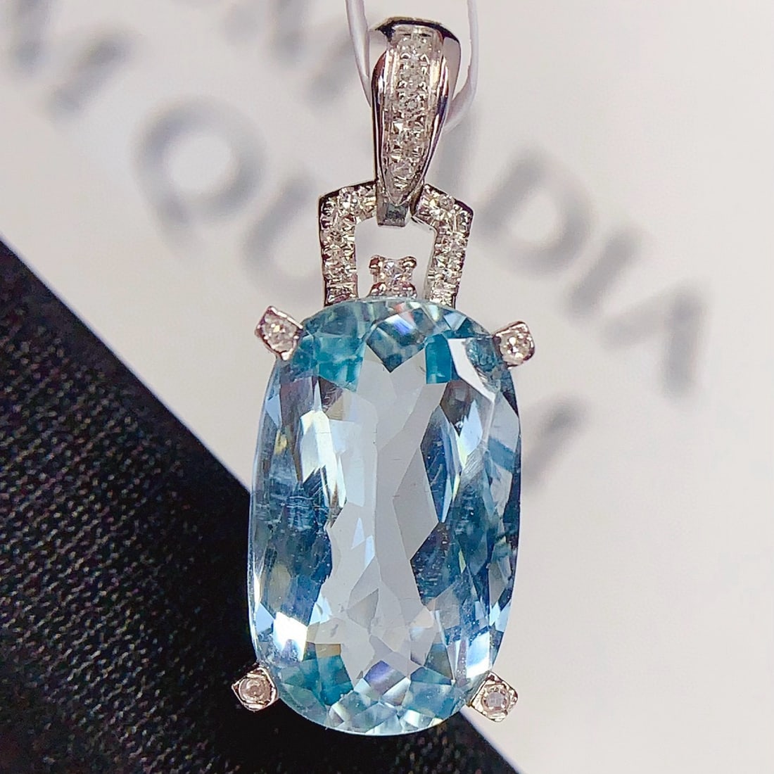 14k Gold 3.63 Ct Natural Aquamarine & Diamond Pendant( Without Chain ) - 5