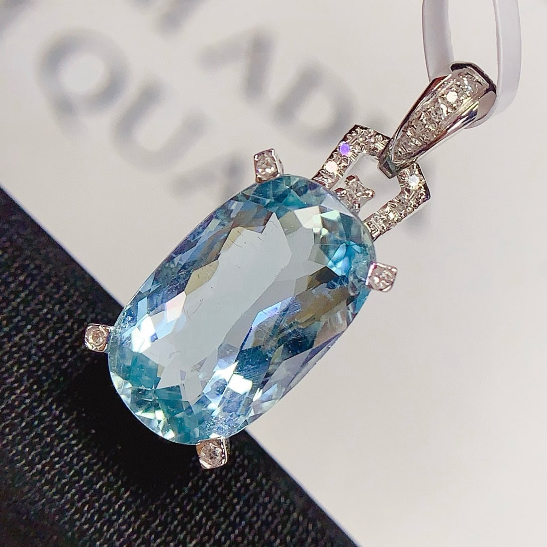 14k Gold 3.63 Ct Natural Aquamarine & Diamond Pendant( Without Chain ) - 6