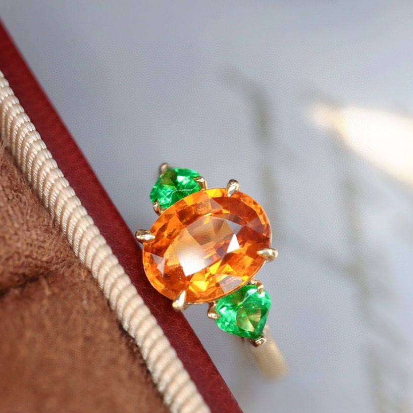 14k Gold 2.92 Ctw Natural Spessartine & Tsavorite Ring - 2
