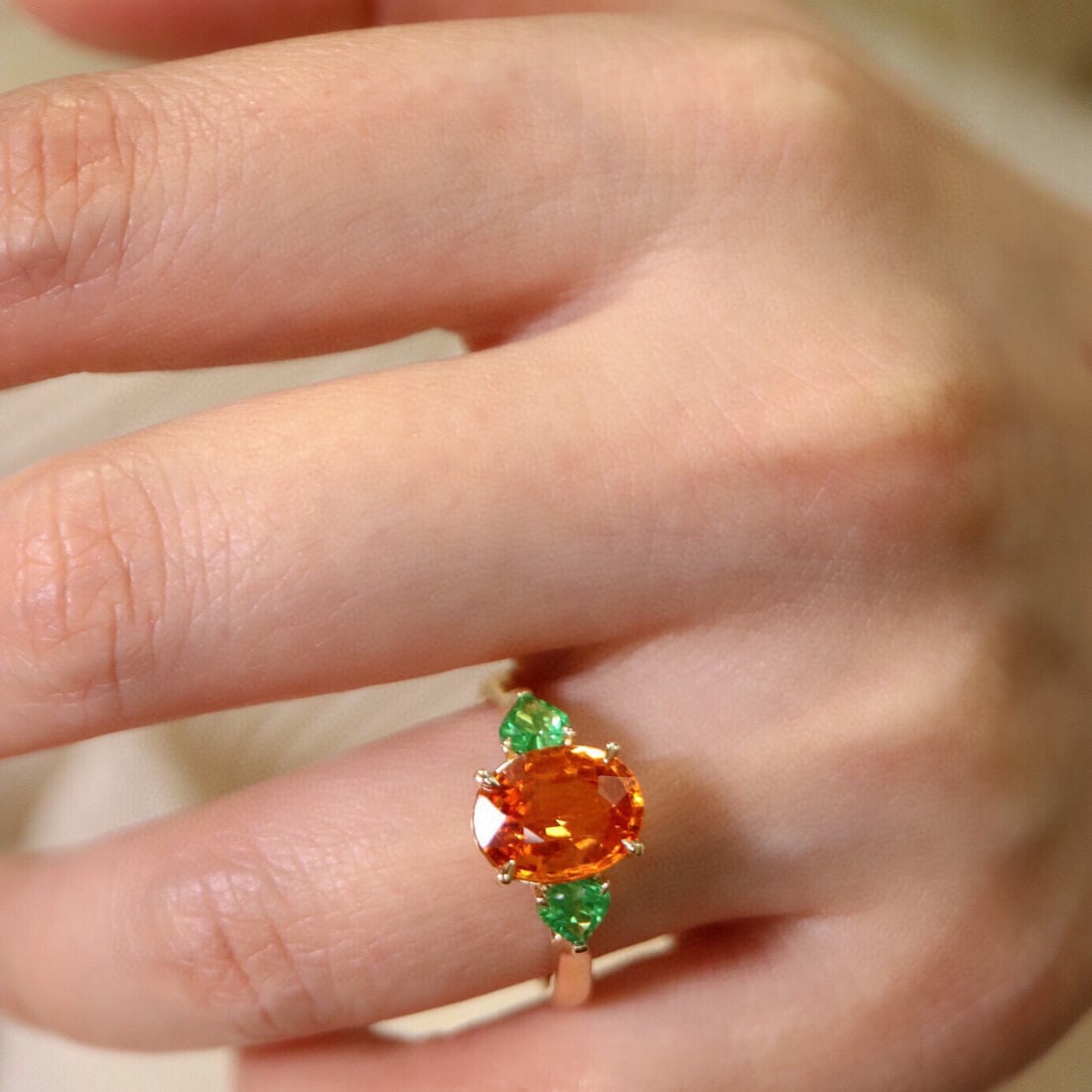 14k Gold 2.92 Ctw Natural Spessartine & Tsavorite Ring - 3