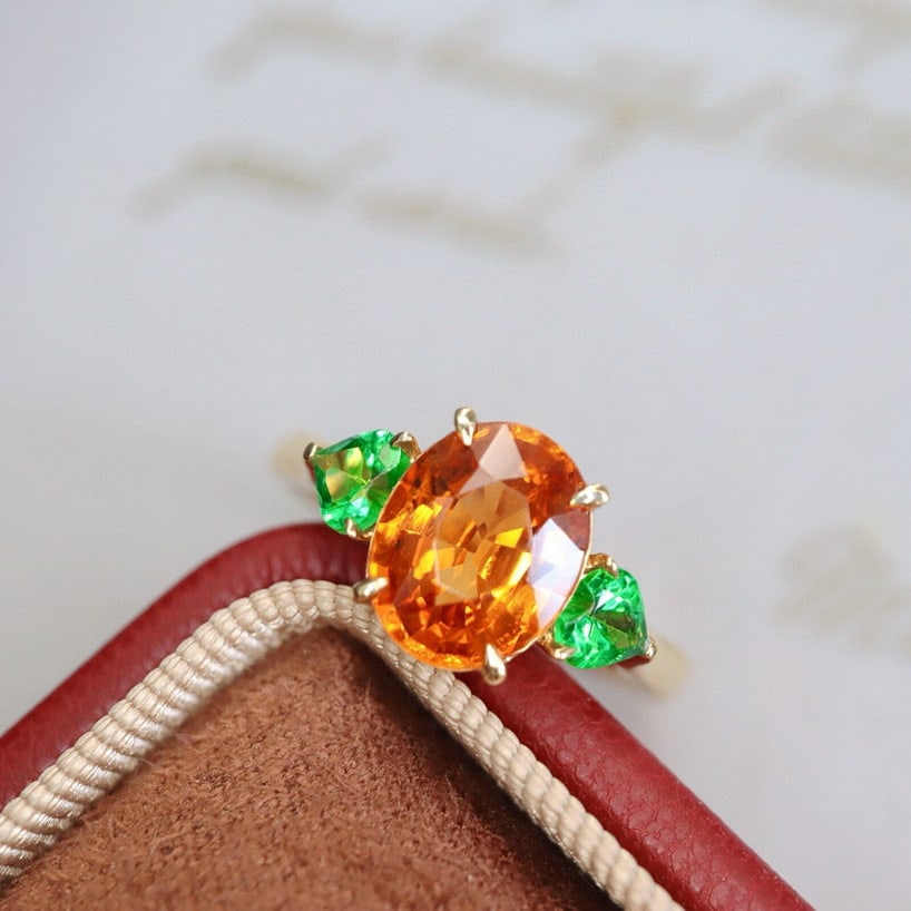 14k Gold 2.92 Ctw Natural Spessartine & Tsavorite Ring - 6