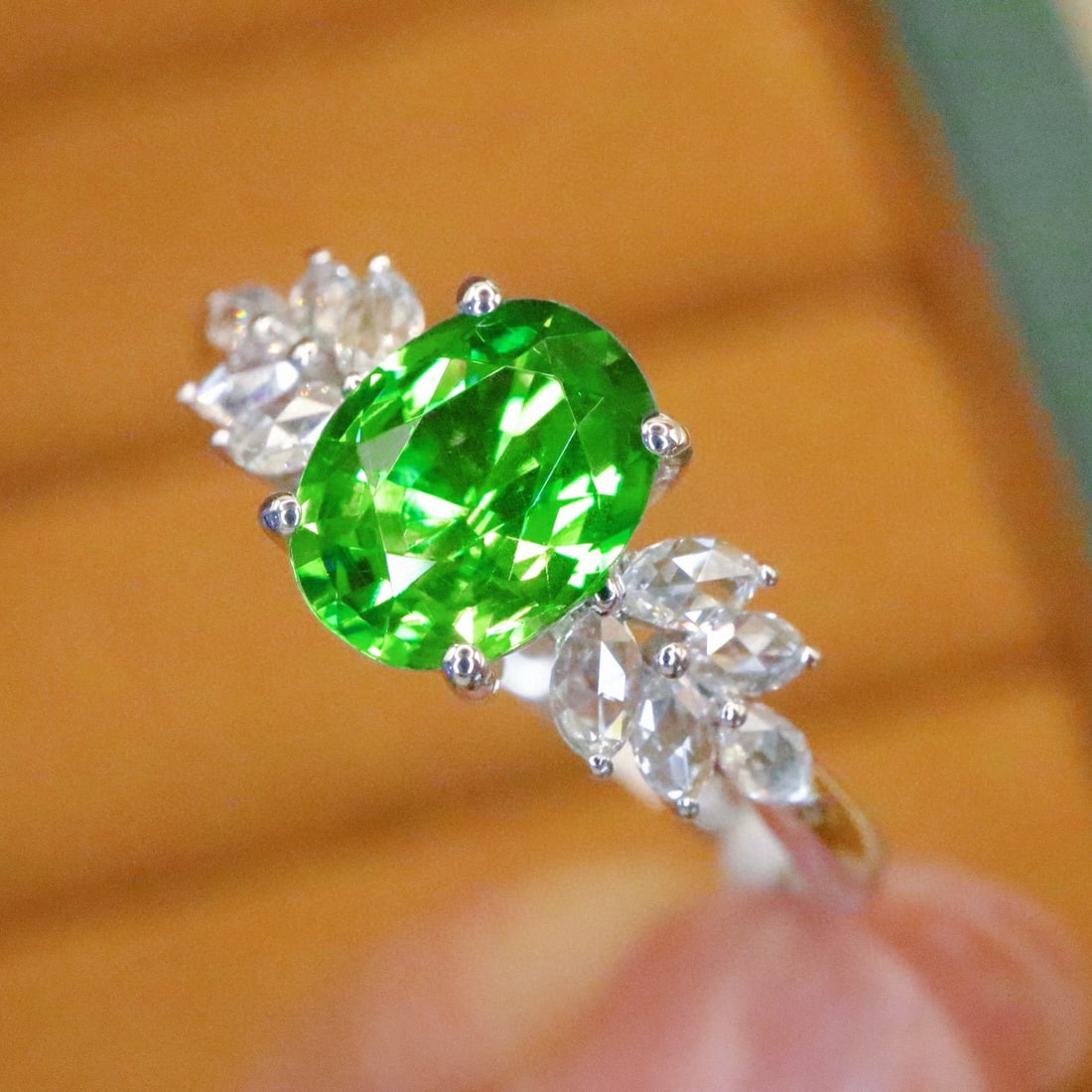 14k Gold 1.22 Ctw Natural Tsavorite & Diamond Ring - 2