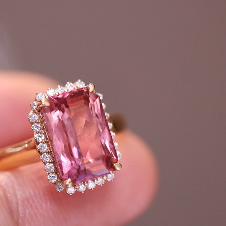 14k Gold 3.88 Ct Natural Tourmaline & Diamond Ring - 2