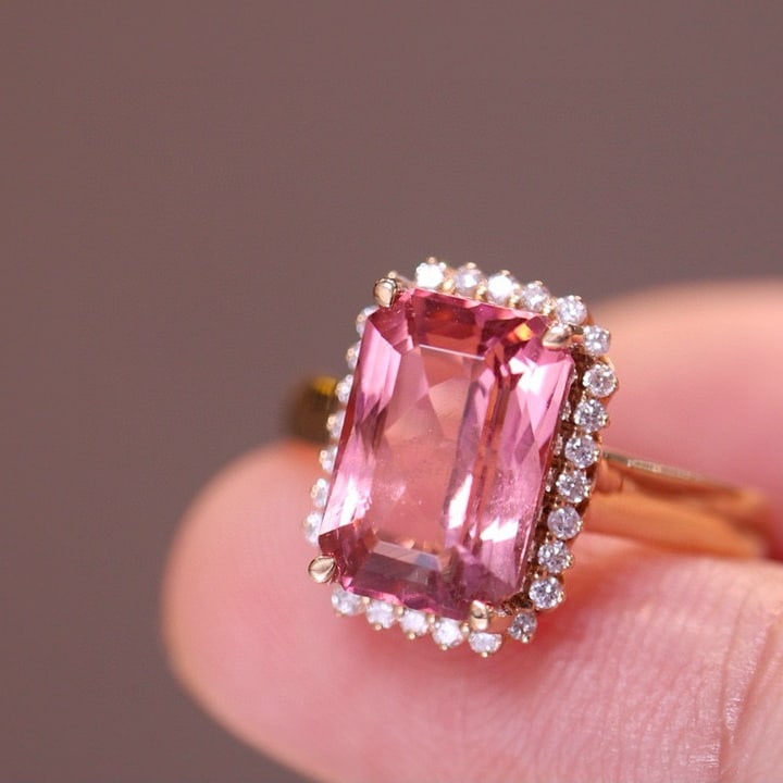 14k Gold 3.88 Ct Natural Tourmaline & Diamond Ring - 4