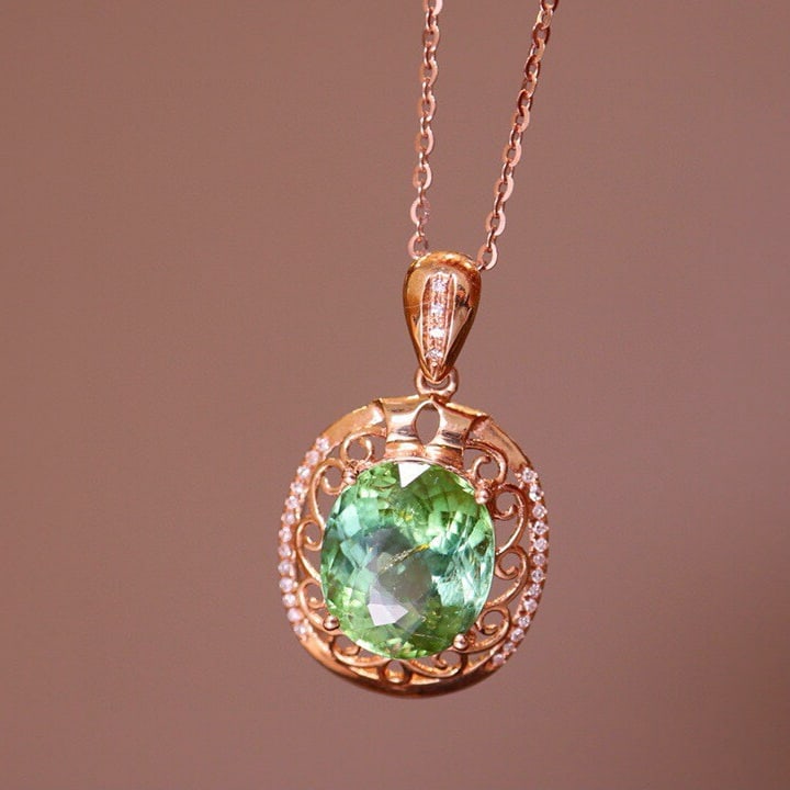 14k Gold 4.1 Ct Natural Tourmaline & Diamond Pendant( Without Chain ) - 2