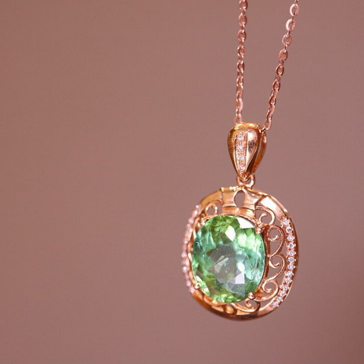14k Gold 4.1 Ct Natural Tourmaline & Diamond Pendant( Without Chain ) - 3