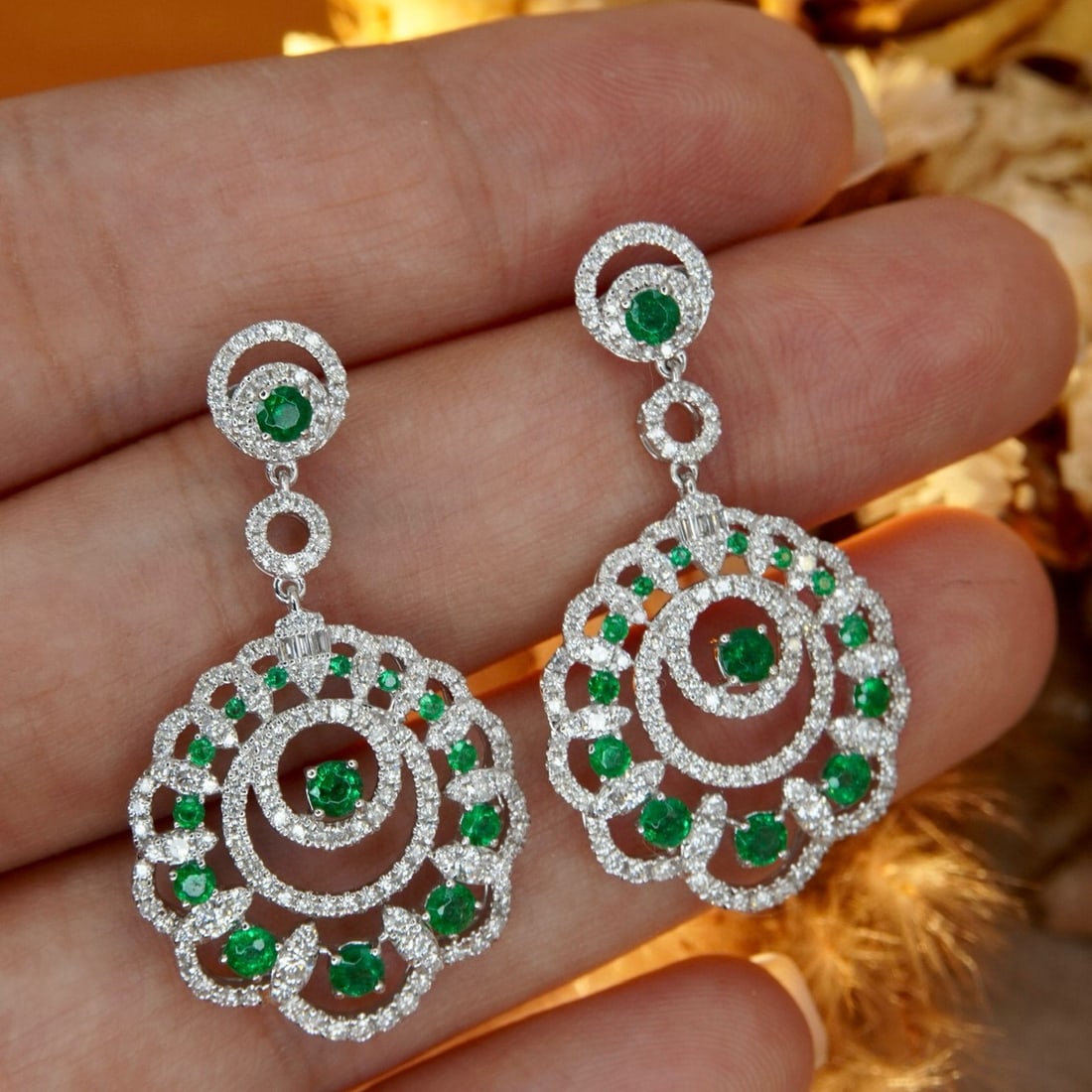 14k Gold 2.61 Ctw Vivid Green Natural Emerald & Diamond Earrings - 6