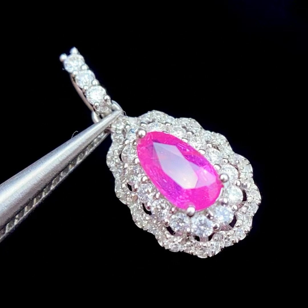 14k Gold 0.7 Ct Natural Sapphire & Diamond Pendant( Without Chain ) - 2