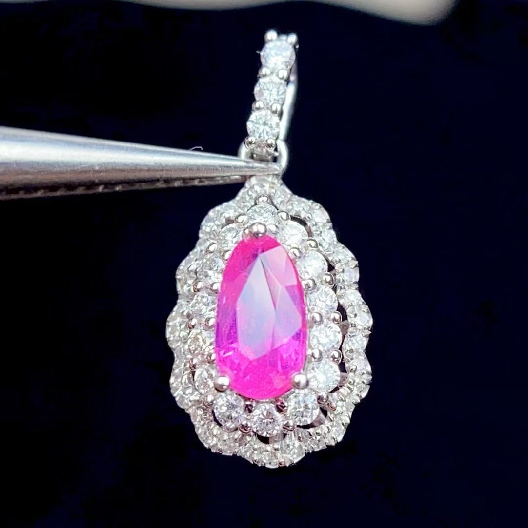 14k Gold 0.7 Ct Natural Sapphire & Diamond Pendant( Without Chain ) - 4