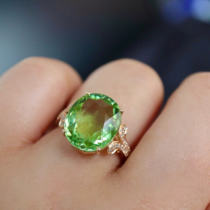 14k Gold 7.9 Ct Natural Tourmaline & Diamond Ring - 2