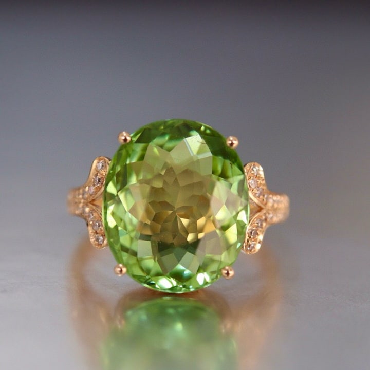 14k Gold 7.9 Ct Natural Tourmaline & Diamond Ring - 3