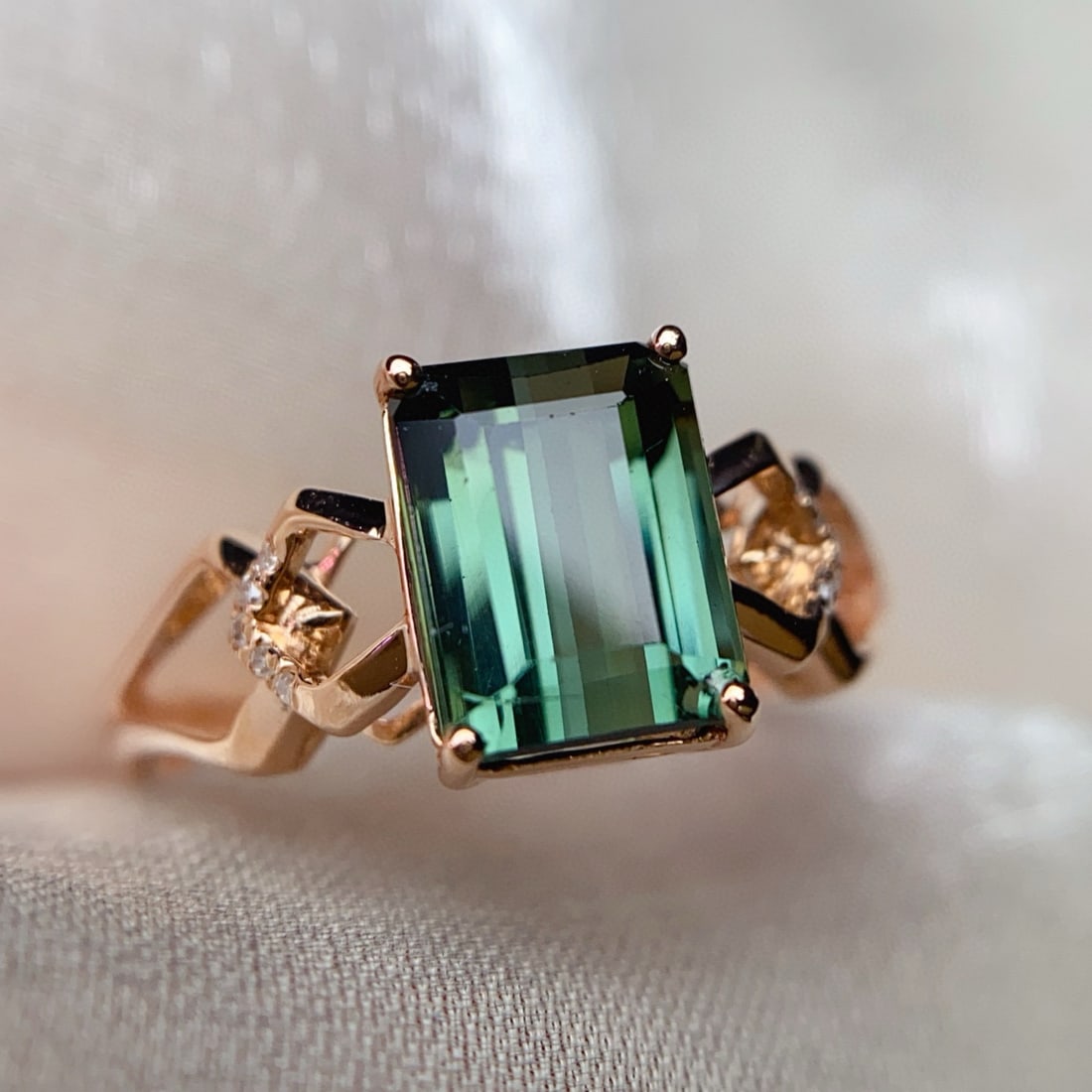 14k Gold 2.05 Ct Natural Tourmaline & Diamond Ring - 5