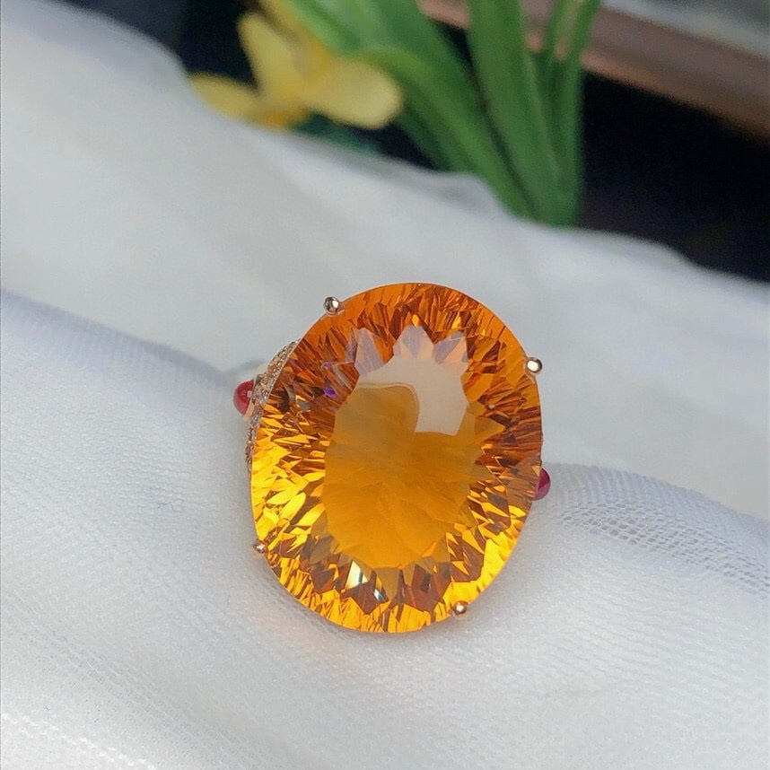 14k Gold 20.70 Ct Natural Citrine & Diamond Ring - 3