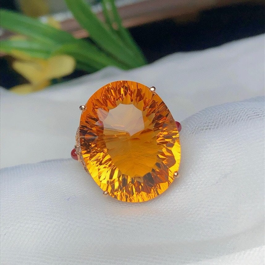 14k Gold 20.70 Ct Natural Citrine & Diamond Ring - 4