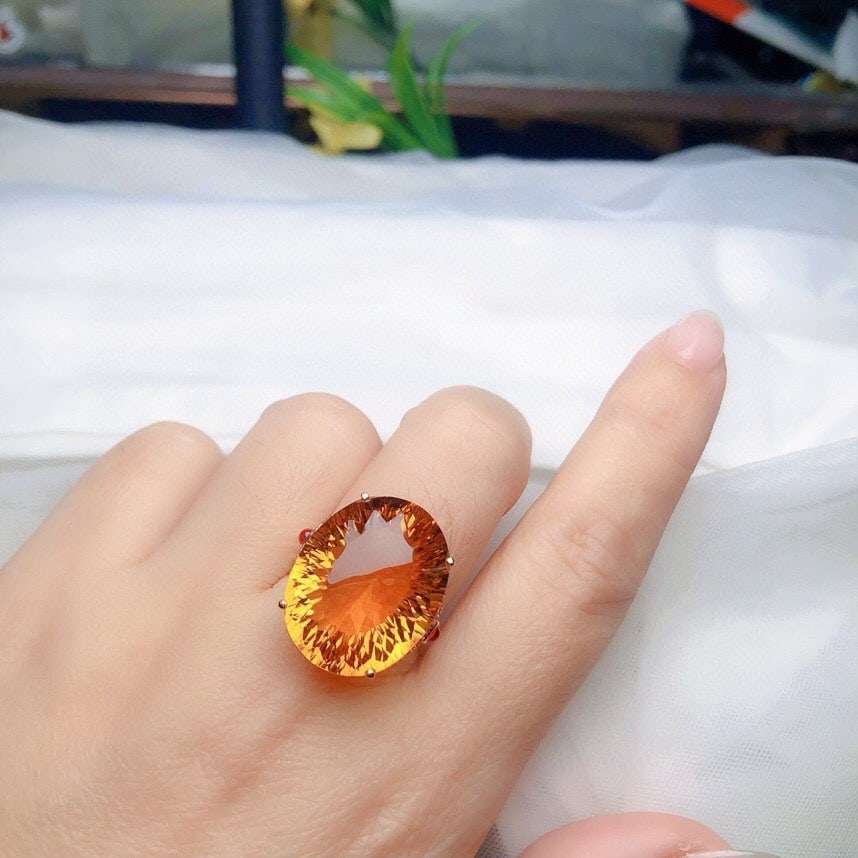14k Gold 20.70 Ct Natural Citrine & Diamond Ring - 6