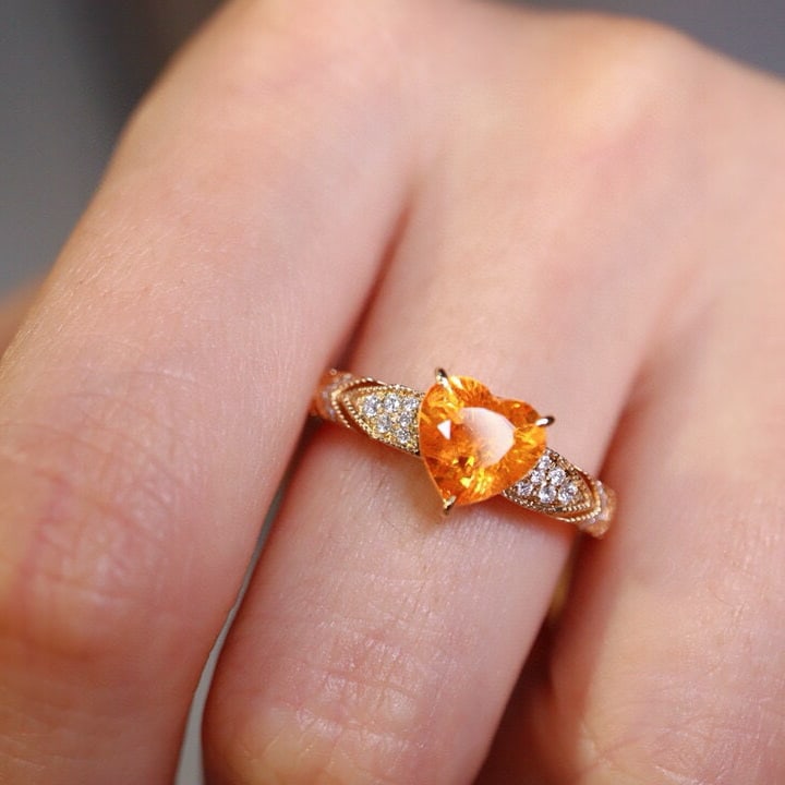 14k Gold 1.89 Ctw Natural Spessartine & Diamond Ring - 2