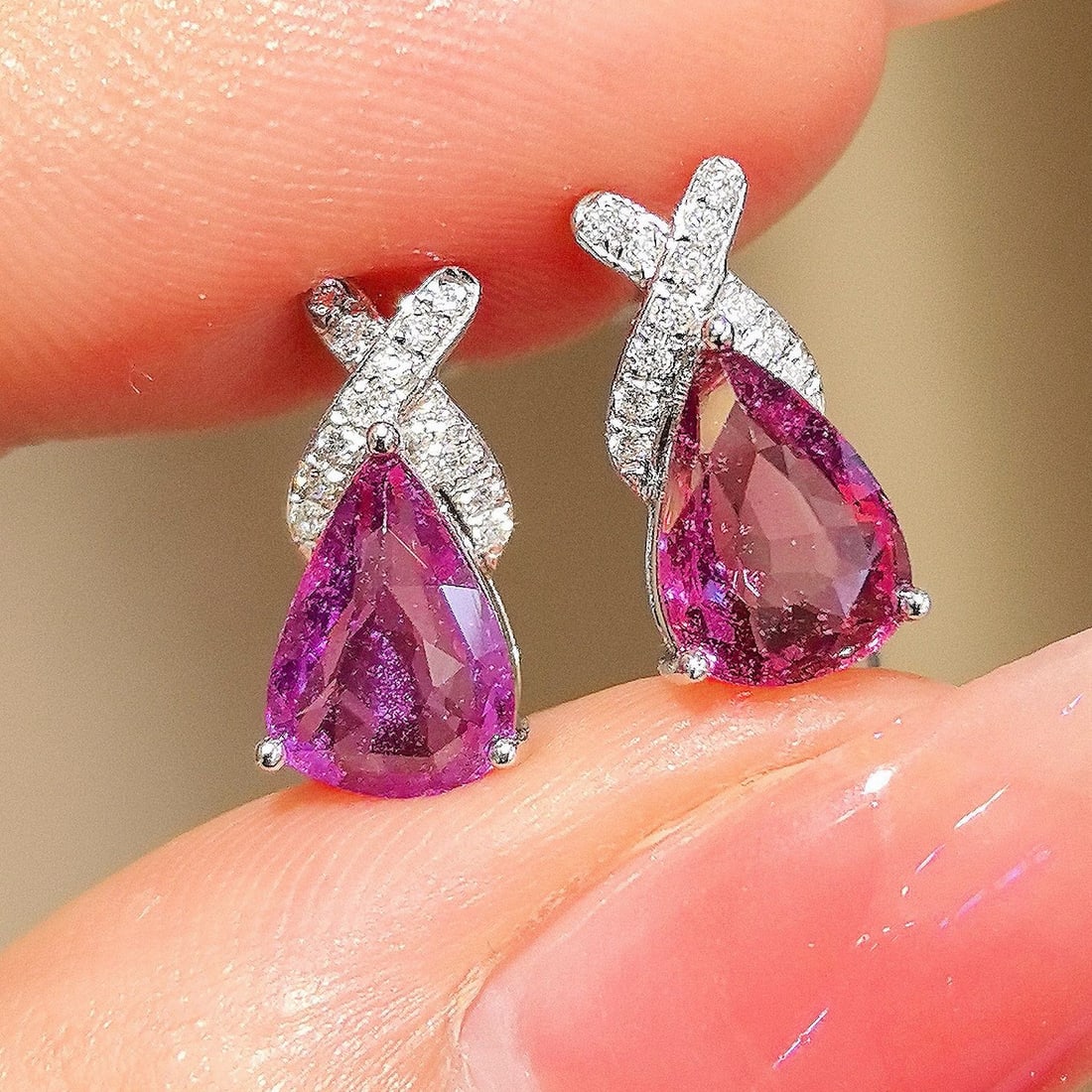 14k Gold 3.24 Ctw Natural Sapphire & Lab Grown Diamond Earrings - 2