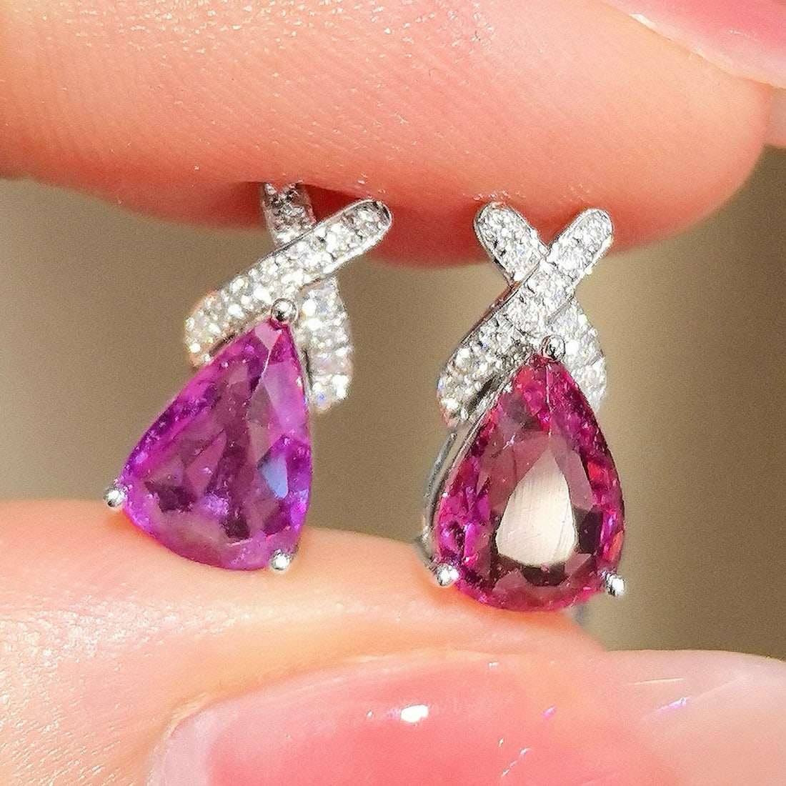 14k Gold 3.24 Ctw Natural Sapphire & Lab Grown Diamond Earrings - 4