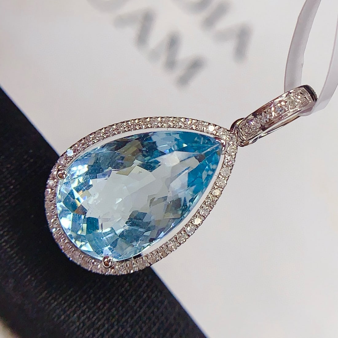 14k Gold 3.2 Ct Natural Aquamarine & Diamond Pendant( Without Chain ) - 2