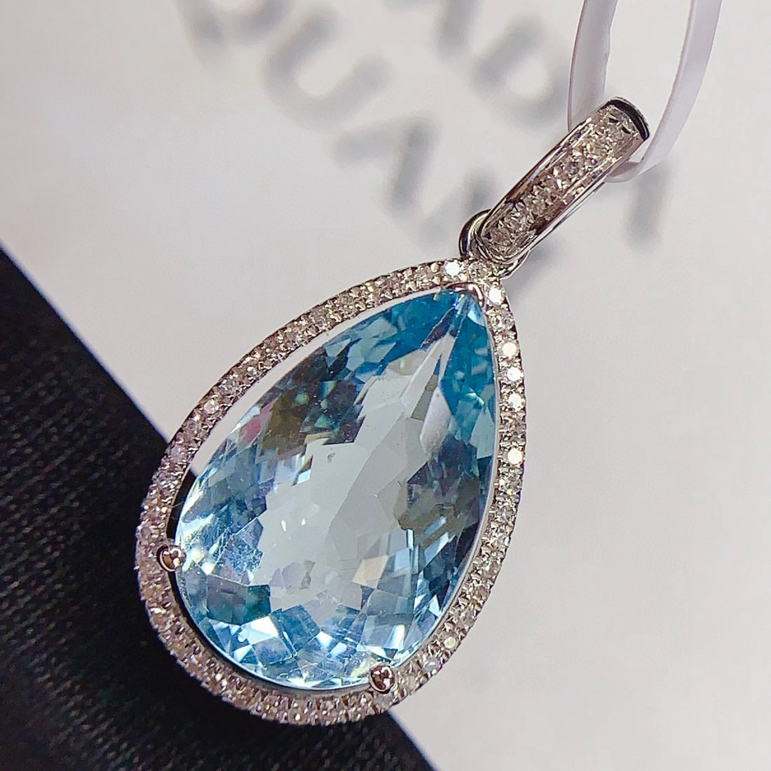 14k Gold 3.2 Ct Natural Aquamarine & Diamond Pendant( Without Chain ) - 4