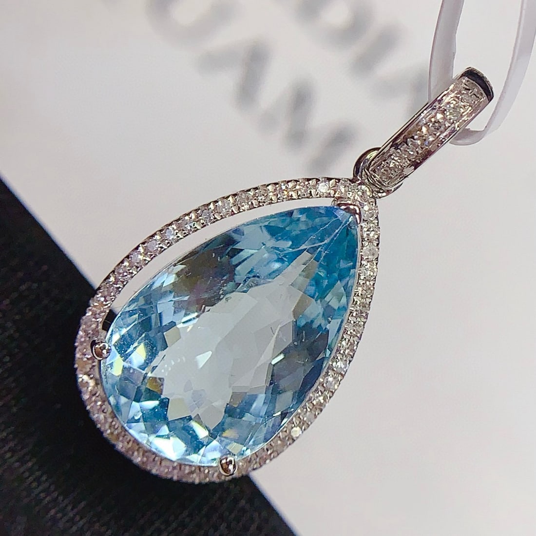 14k Gold 3.2 Ct Natural Aquamarine & Diamond Pendant( Without Chain ) - 5