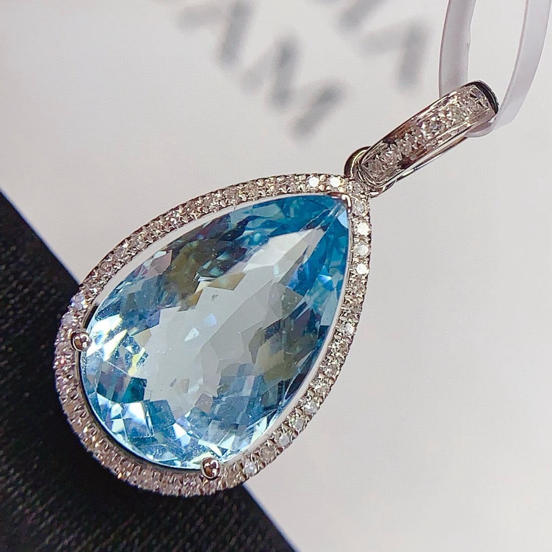 14k Gold 3.2 Ct Natural Aquamarine & Diamond Pendant( Without Chain ) - 6
