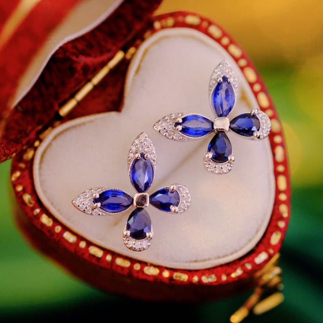 14k Gold 1.48 Ct Natural Sapphire & Diamond Earrings - 2