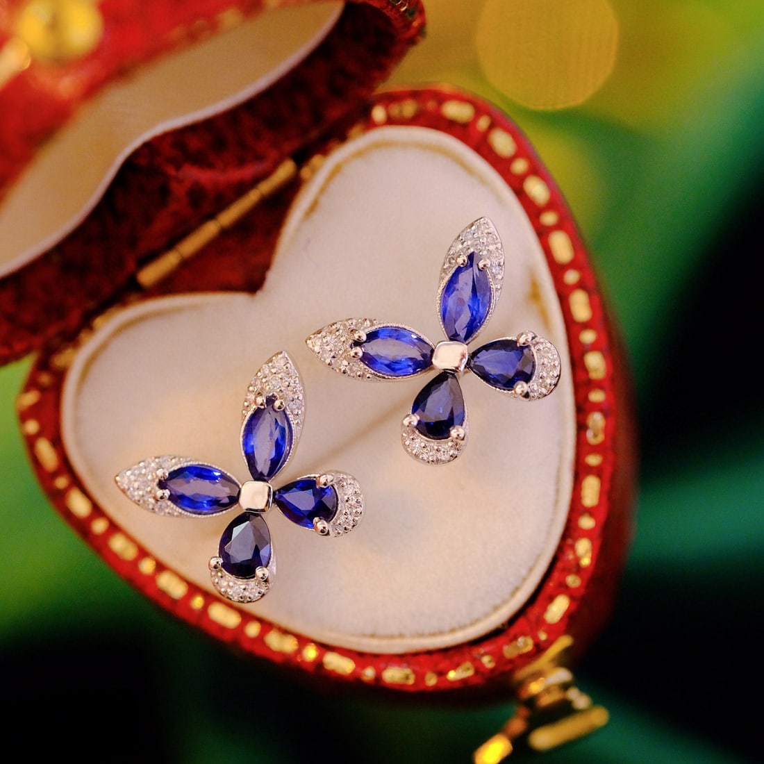 14k Gold 1.48 Ct Natural Sapphire & Diamond Earrings - 3