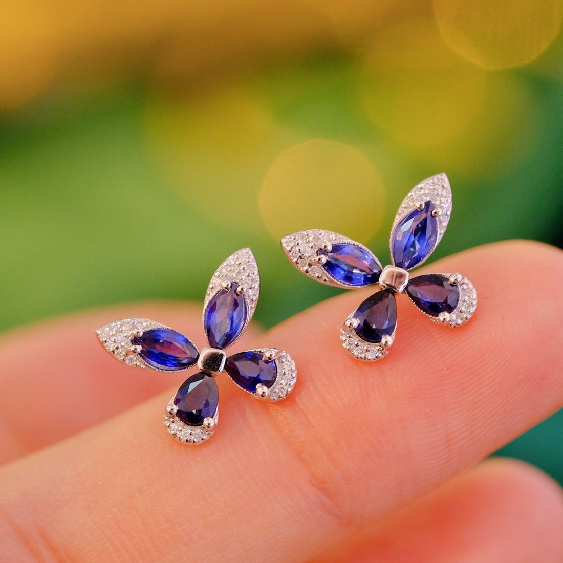 14k Gold 1.48 Ct Natural Sapphire & Diamond Earrings - 4