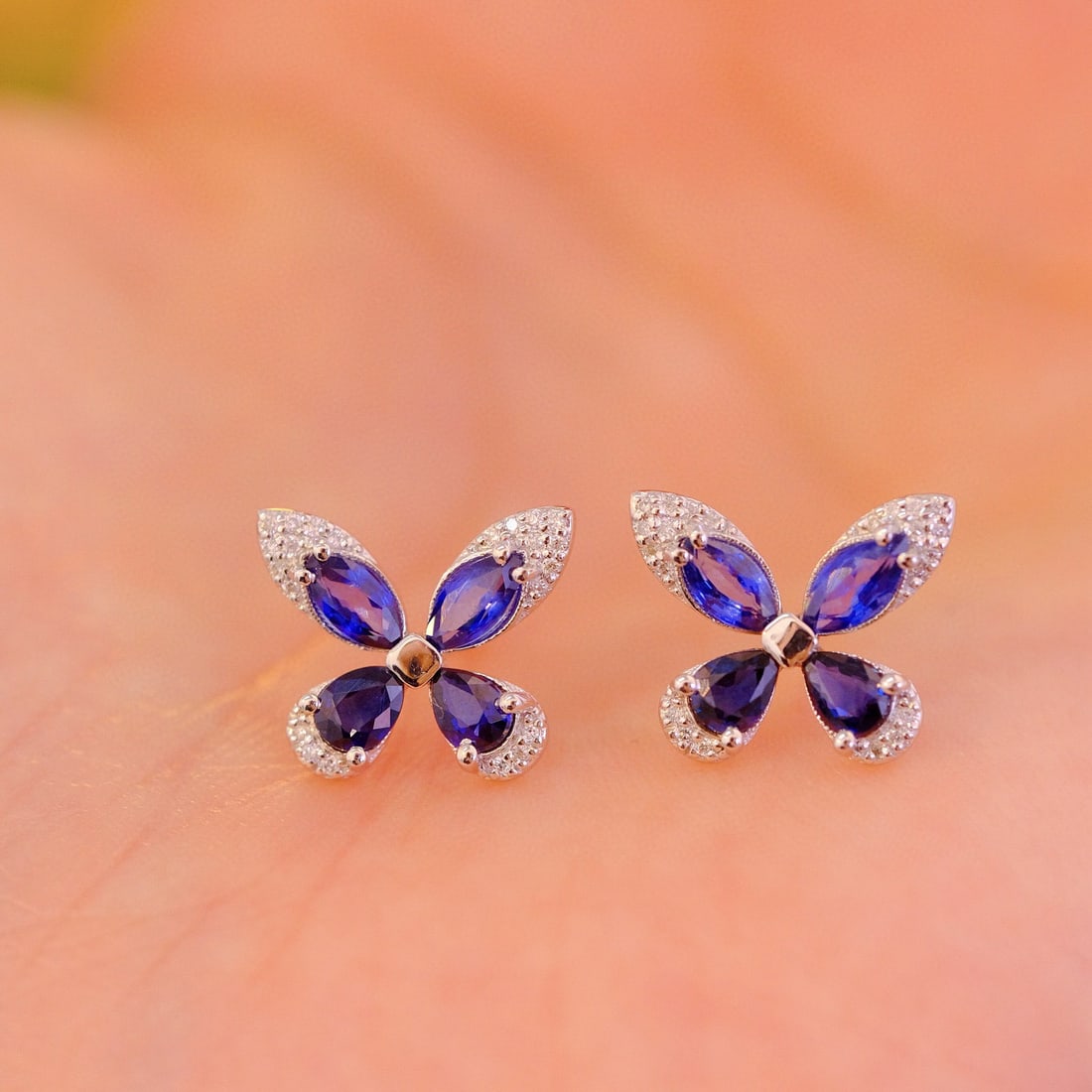 14k Gold 1.48 Ct Natural Sapphire & Diamond Earrings - 5