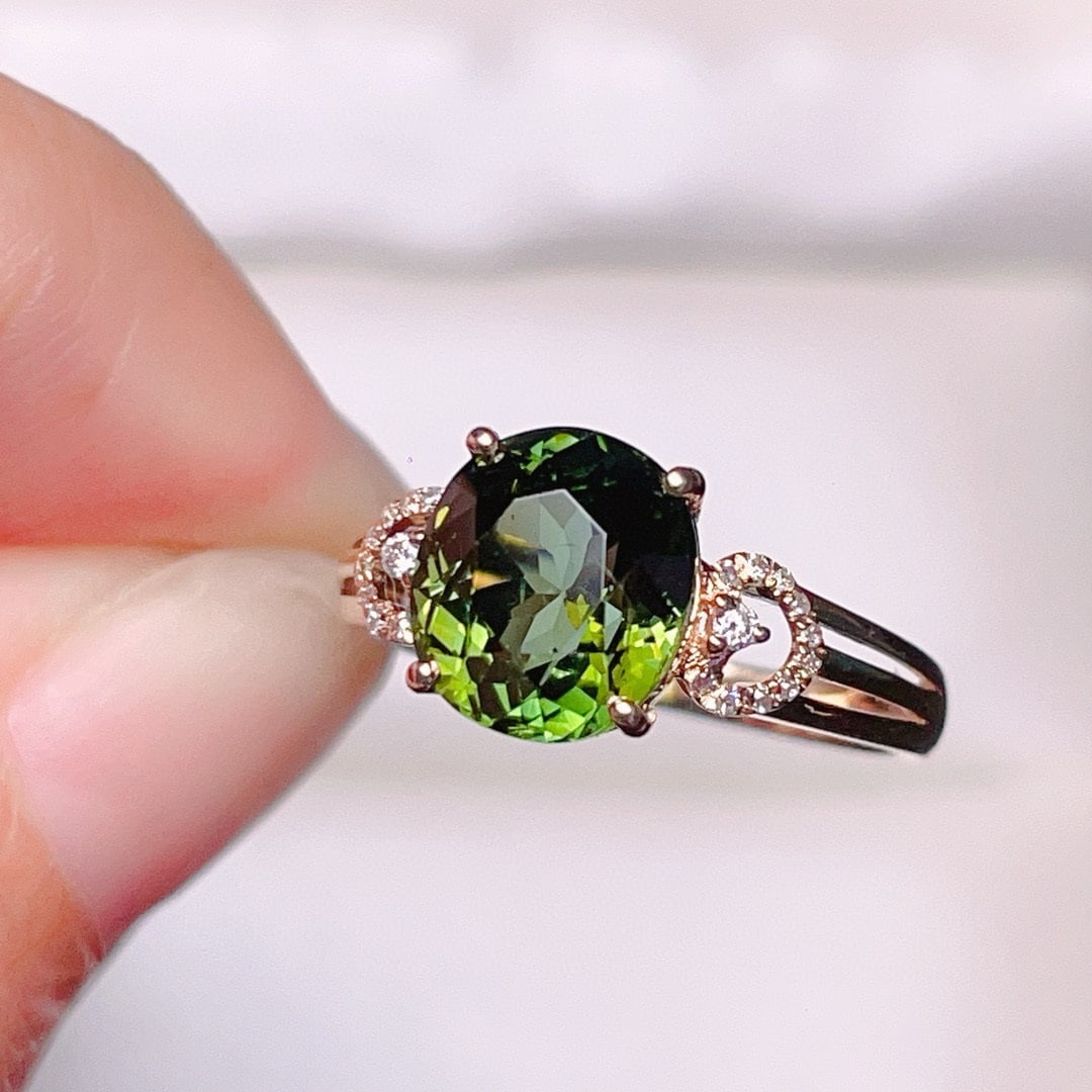 14k Gold 2.7 Ct Natural Tourmaline & Diamond Ring - 3