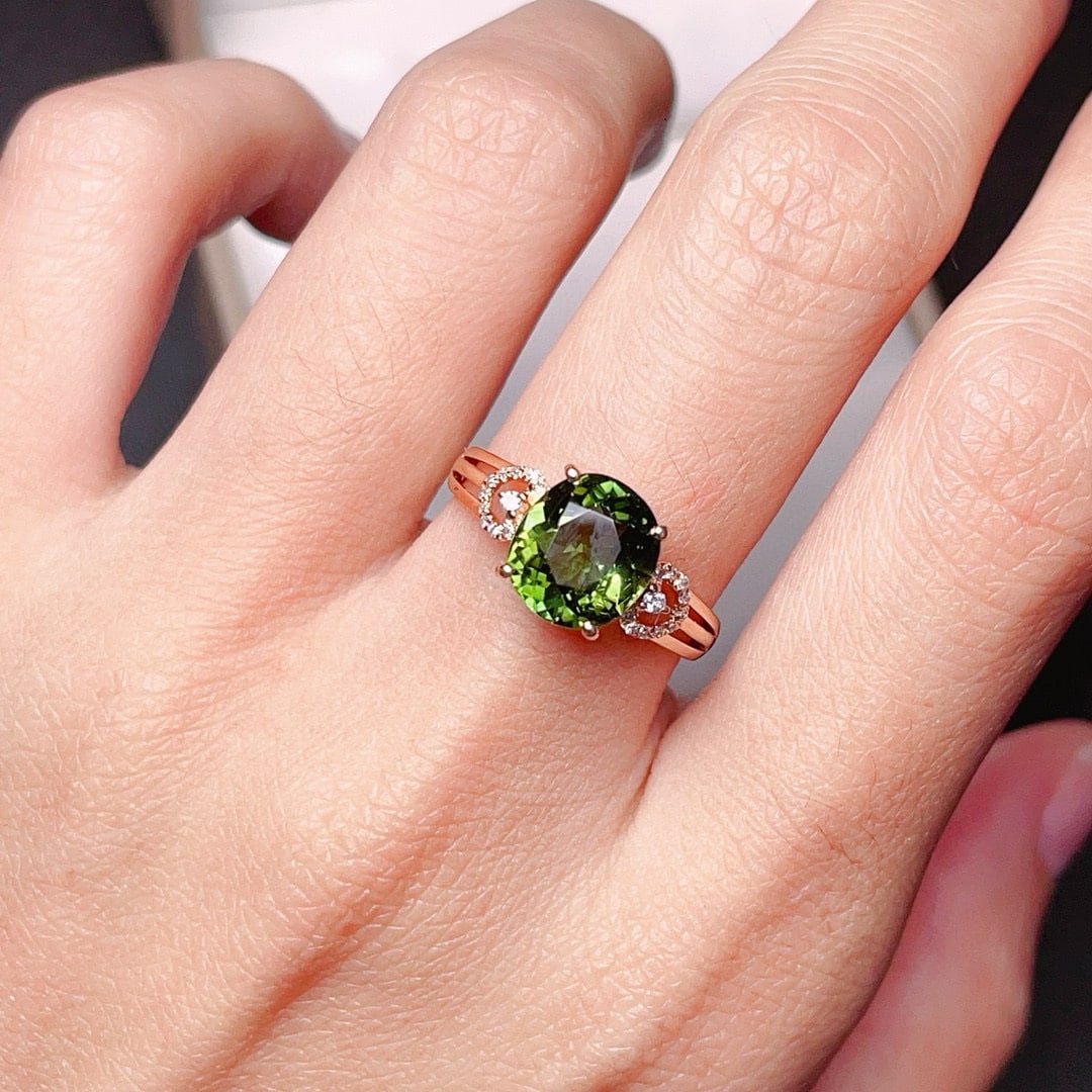 14k Gold 2.7 Ct Natural Tourmaline & Diamond Ring - 4