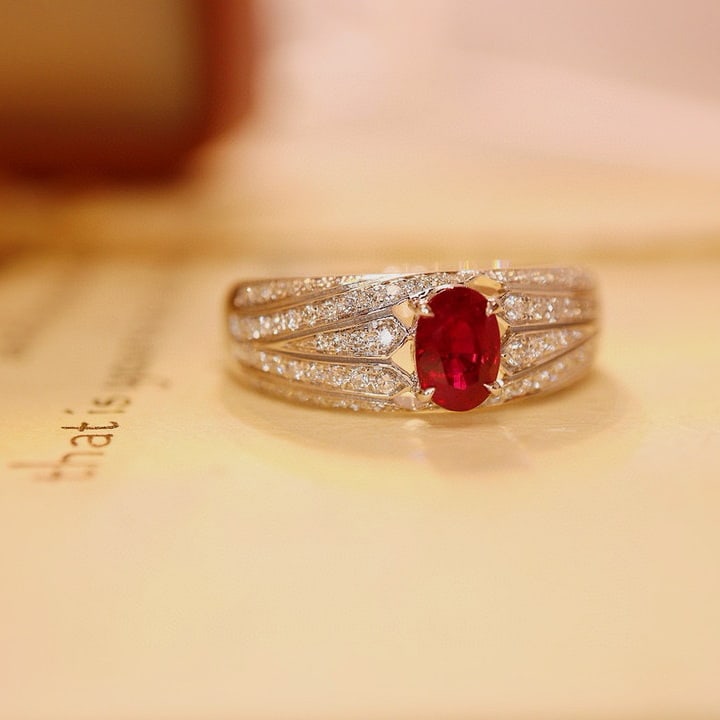 14k Gold 1.01 Ctw Natural Ruby & Diamond Ring: Ref:230975178 // gold content:14k gold // ring size:7. 25us // // main gemstone:ruby // shape:oval // carat weight:0. 64ct // color:red // treatment:natural // // adjacent gemstone 2 : diamond //