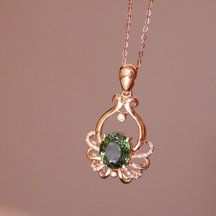 14k Gold 2.32 Ct Natural Tourmaline & Diamond Pendant( Without Chain ) - 2