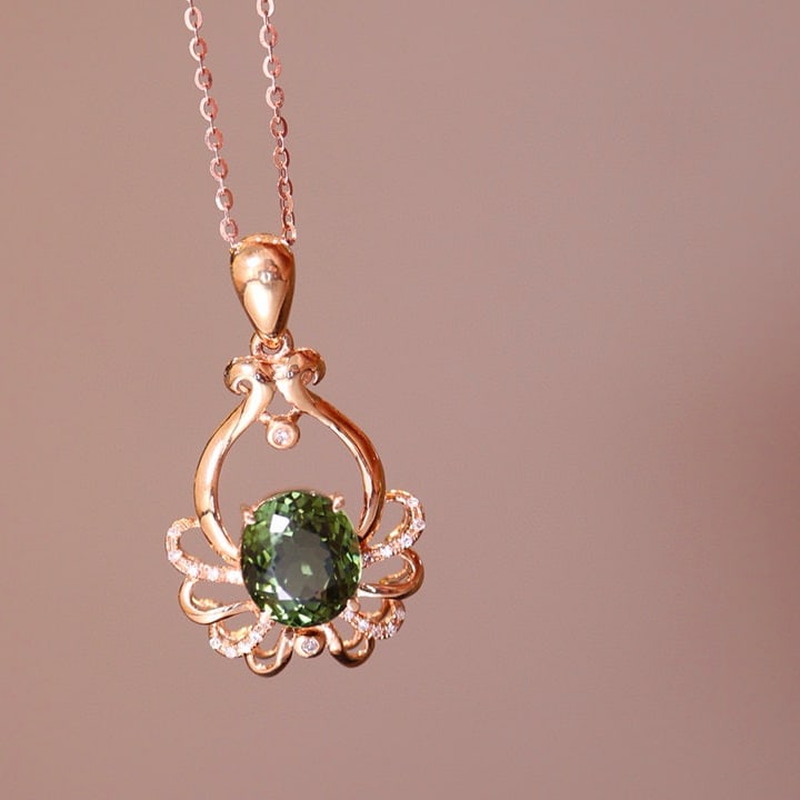 14k Gold 2.32 Ct Natural Tourmaline & Diamond Pendant( Without Chain ) - 3