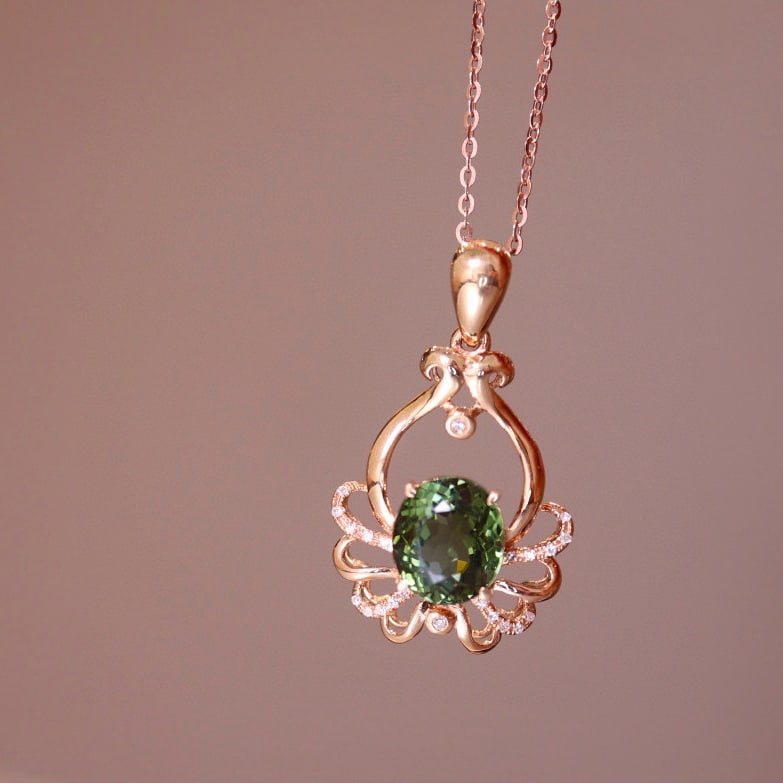 14k Gold 2.32 Ct Natural Tourmaline & Diamond Pendant( Without Chain ) - 4