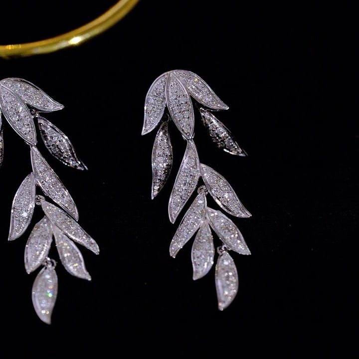 14k Gold 0.96 Ct Natural H Diamond Earrings - 2