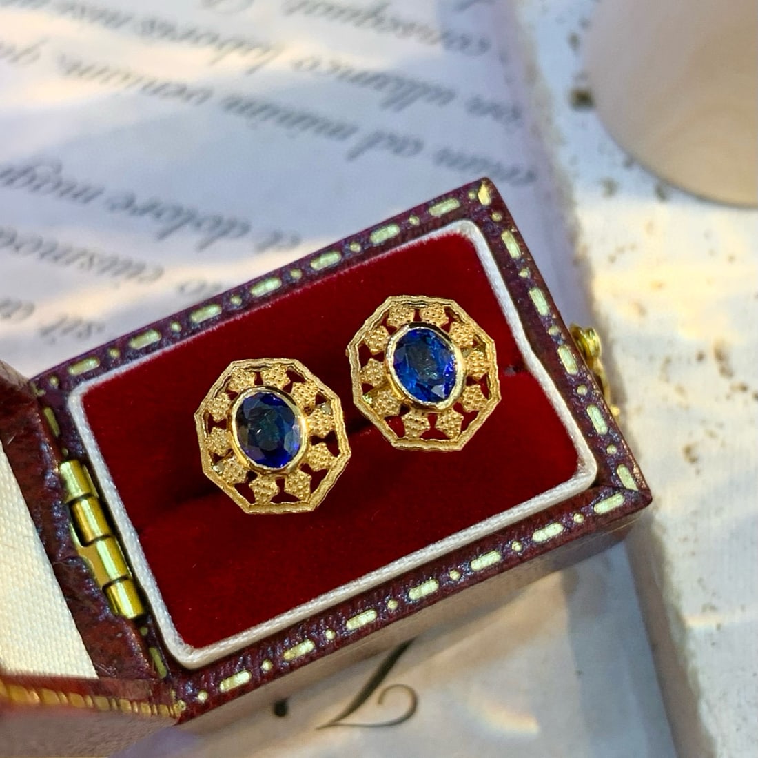 14k Gold 0.8 Ct Natural Sapphire Earrings: Ref:230975194 // gold content:14k gold // main gemstone:sapphire // shape:oval // carat weight:0. 8ct // color:blue // treatment:natural // Low Estimate: 2400 Condition: New High Estimate: 3600