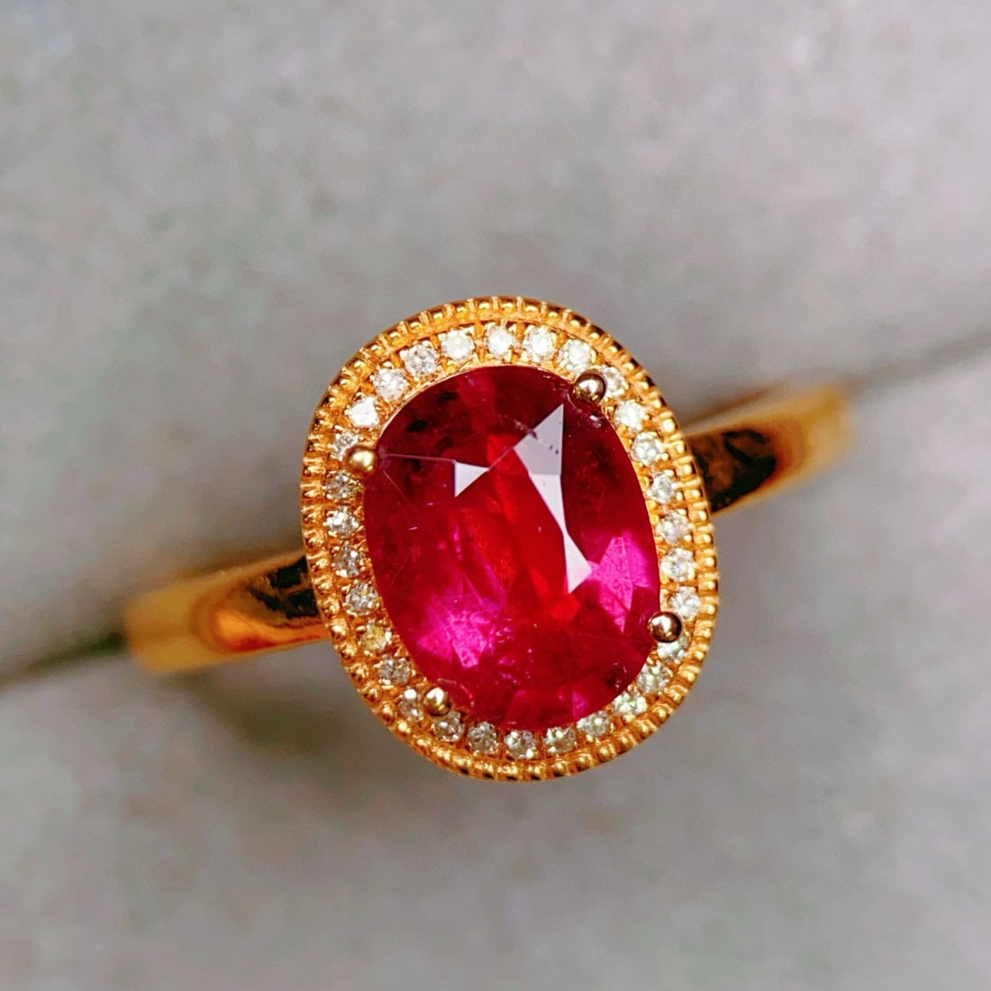 14k Gold 1.64 Ctw Natural Tourmaline & Diamond Ring: Ref:230975202 // gold content:14k gold // ring size:7. 25us // // main gemstone:tourmaline // shape:oval // carat weight:1. 55ct // color:red // treatment:natural // // adjacent gemstone 2 : diamond