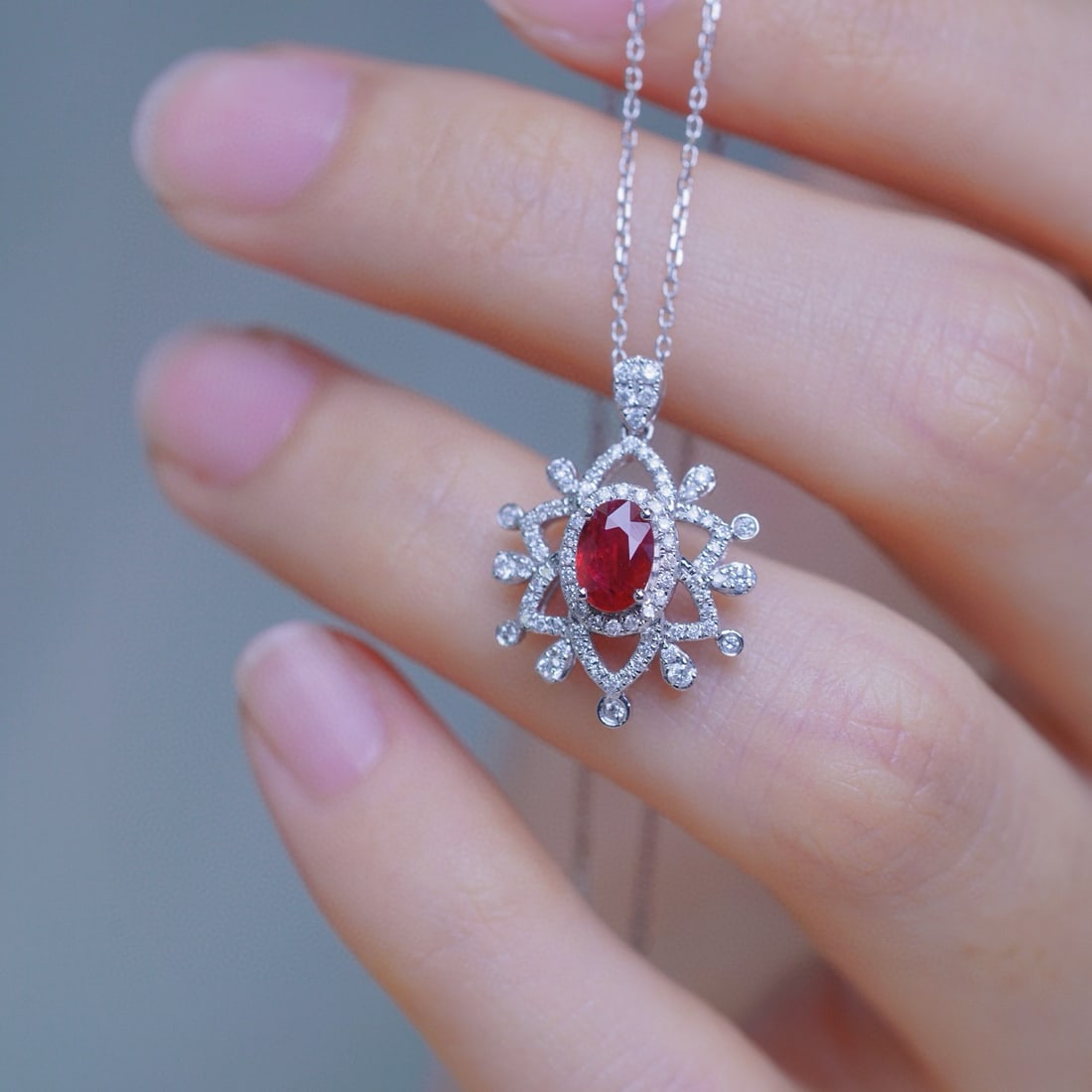 14k Gold 0.85 Ctw Vivid Red Natural Ruby & Diamond Necklace - 2