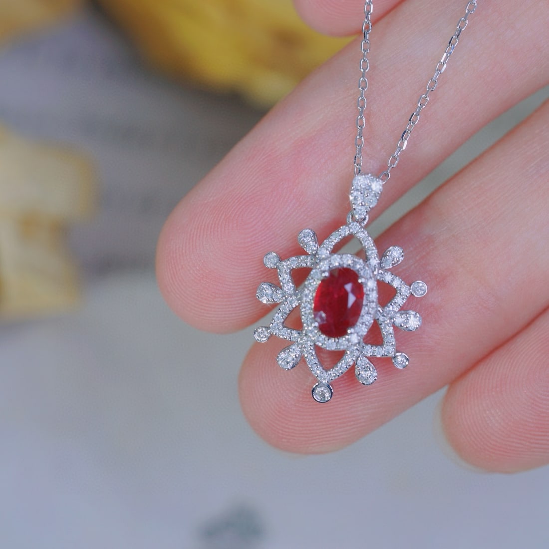 14k Gold 0.85 Ctw Vivid Red Natural Ruby & Diamond Necklace - 5