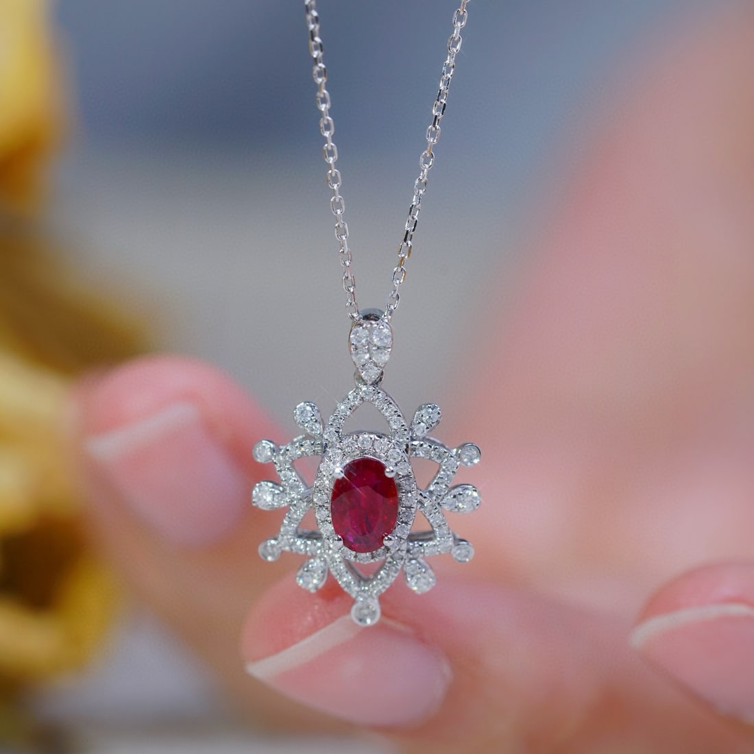 14k Gold 0.85 Ctw Vivid Red Natural Ruby & Diamond Necklace - 7