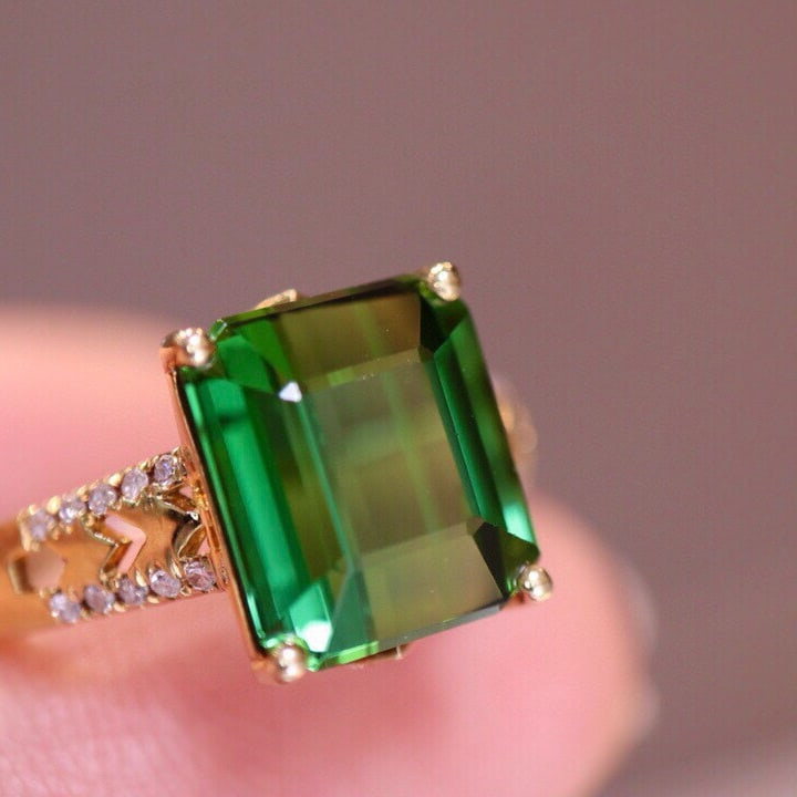 14k Gold 4.88 Ct Natural Tourmaline & Diamond Ring - 3