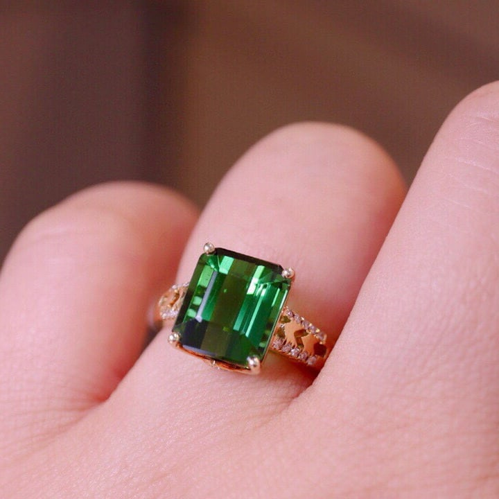14k Gold 4.88 Ct Natural Tourmaline & Diamond Ring - 4