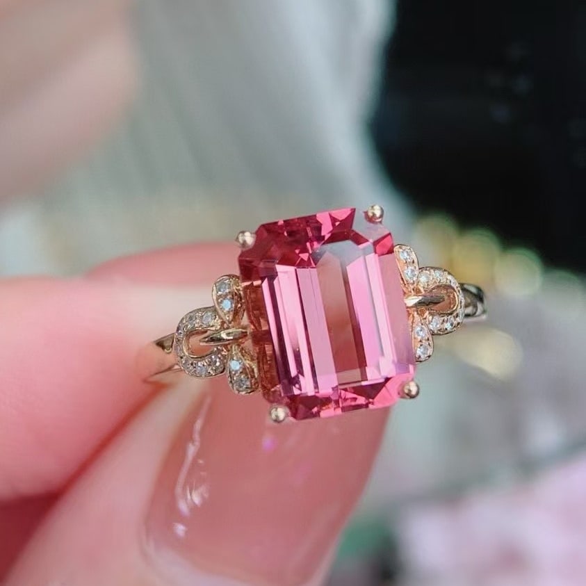 14k Gold 2.65 Ct Natural Tourmaline & Diamond Ring - 2