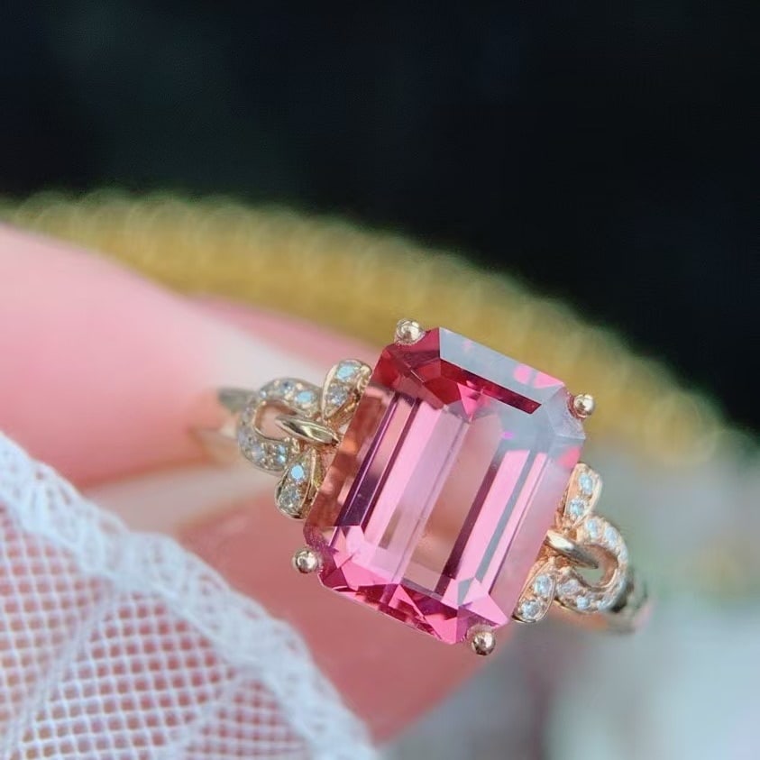 14k Gold 2.65 Ct Natural Tourmaline & Diamond Ring - 6