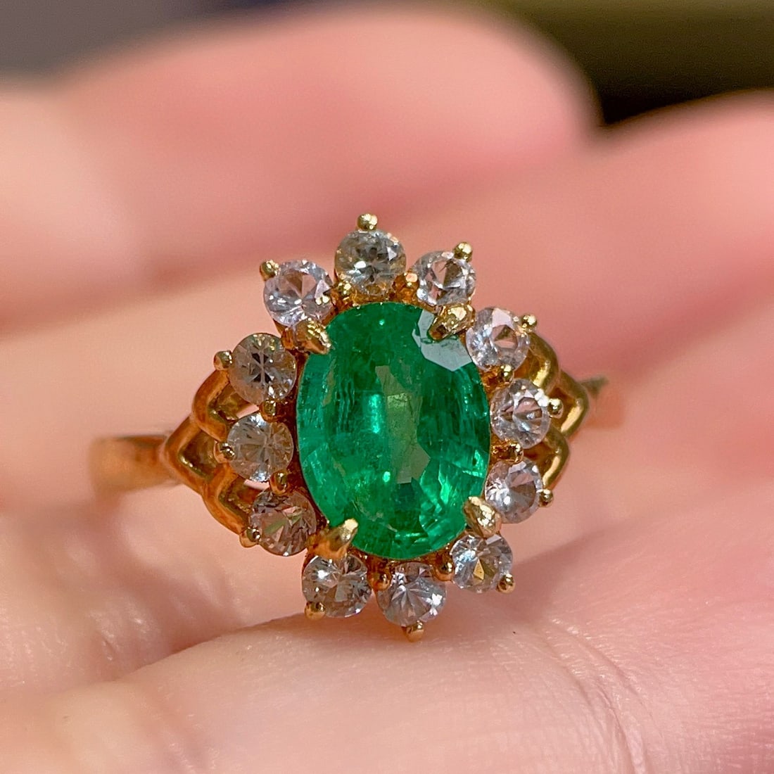 14k Gold 1.2 Ct Vivid Green Natural Emerald & Diamond Ring - 5
