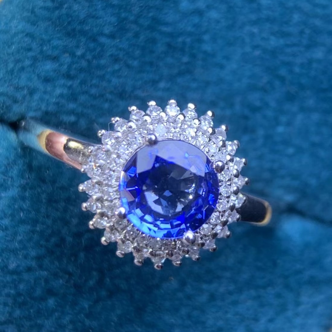 14k Gold 1.10 Ct Natural Sapphire & Diamond Ring - 4