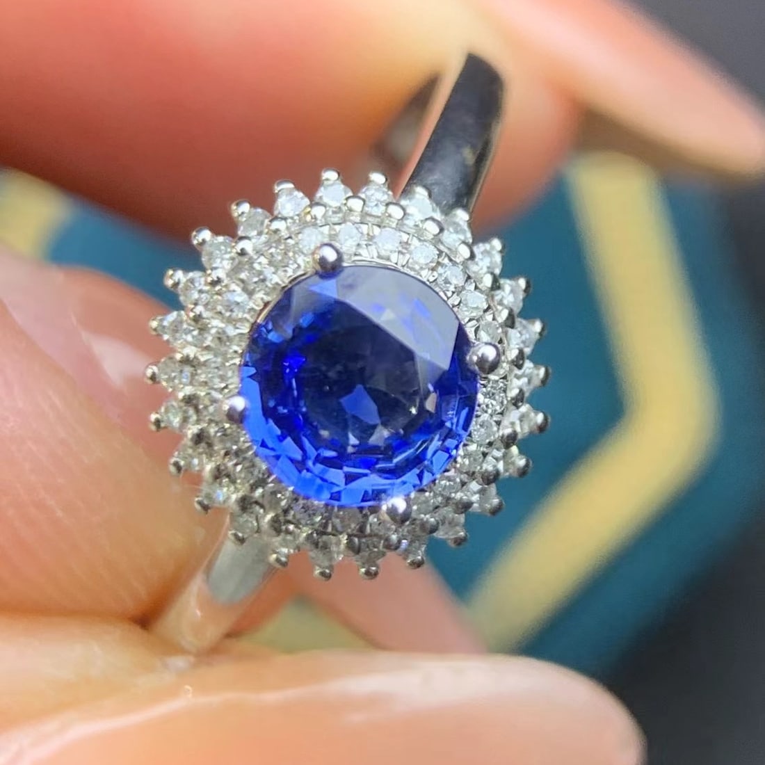 14k Gold 1.10 Ct Natural Sapphire & Diamond Ring - 5
